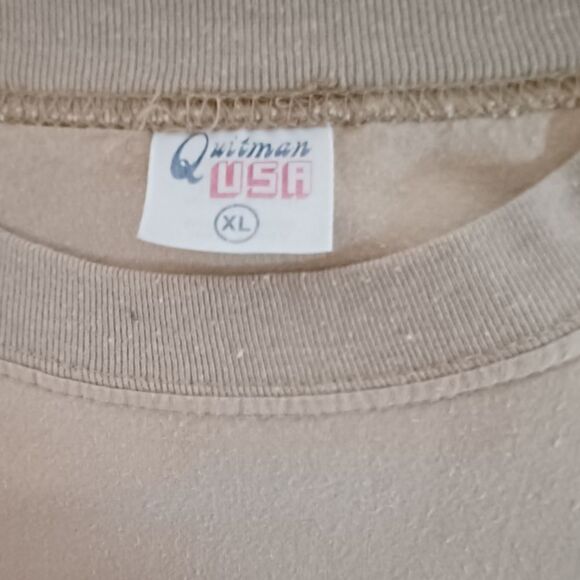 Quitman USA Patriotic Heart w Two Bunnies Graphic Tan Banded Bottom Pullover  XL - Picture 8 of 10